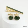 Bộ Kẹp Cà Vạt và Khuy Măng Sét đính đá Ngọc bích Xanh Mài Giác BMSDAG03
